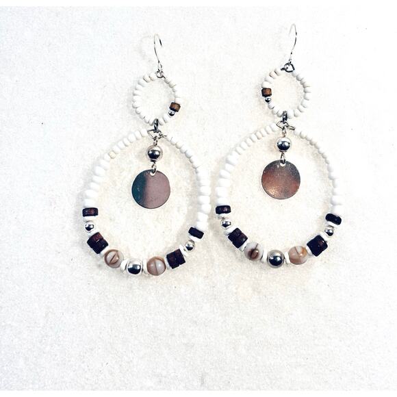 Boho Style Glass Beaded Gemstone accented Hoop Earrings Pierced or Clip on - Picture 5 of 6